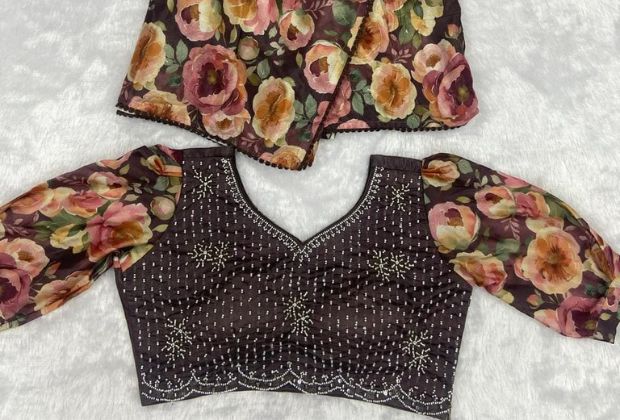 simple fancy saree blouse design