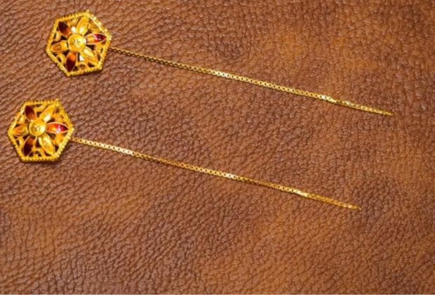 gold sui dhaga earrings for women