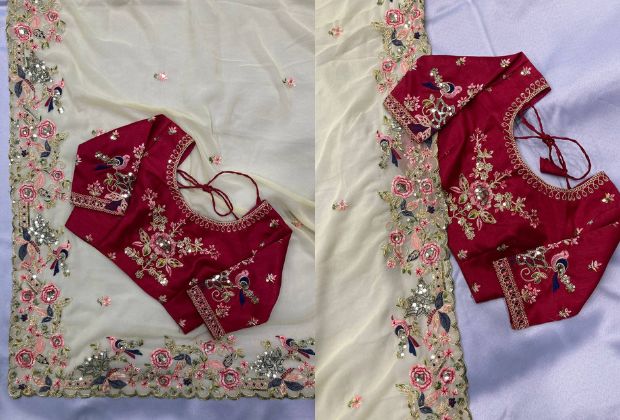 party wear saree blouse design